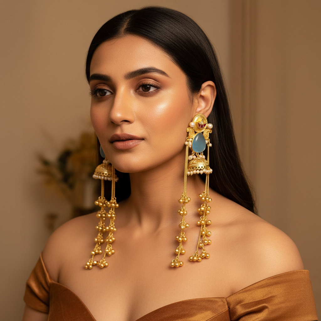 Heer Kashmiri Earrings (Sea blue)
