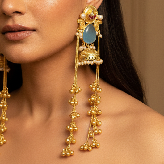 Heer Kashmiri Earrings (Sea blue)
