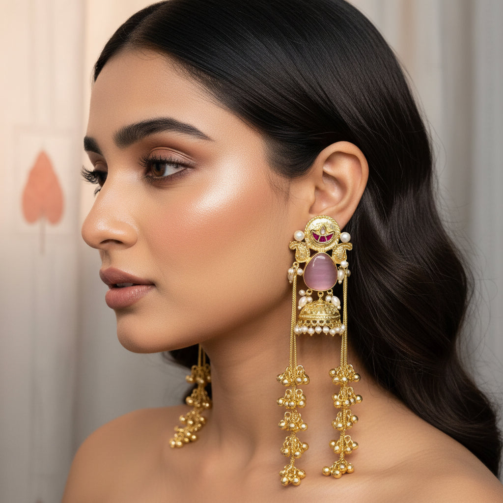 Heer Kashmiri Earrings (Pink)