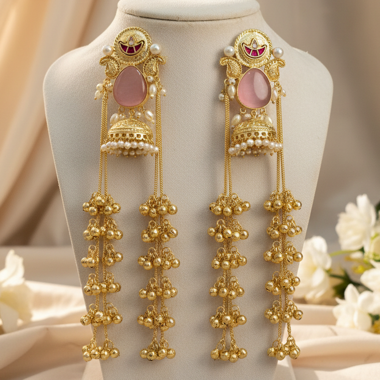 Heer Kashmiri Earrings (Pink)