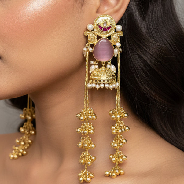Heer Kashmiri Earrings (Pink)