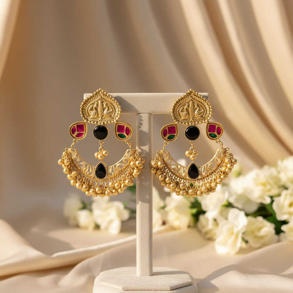 Rajwada Chandbali Earrings (Black)