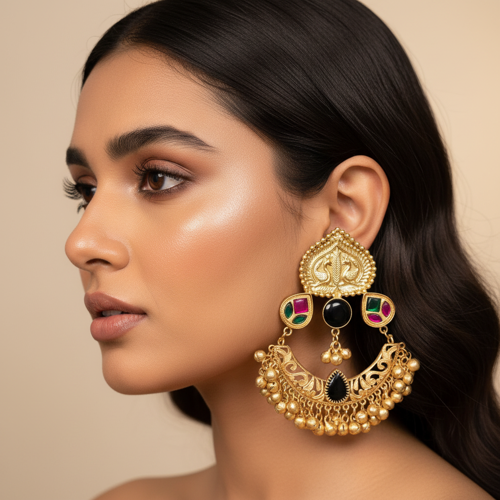 Rajwada Chandbali Earrings (Black)