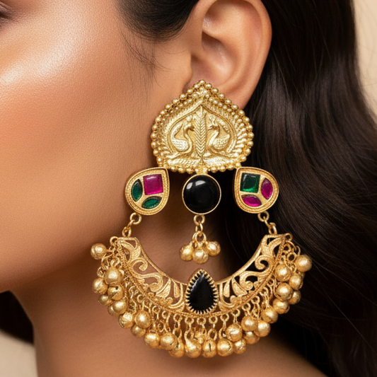 Rajwada Chandbali Earrings (Black)