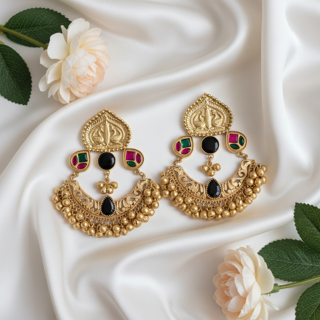 Rajwada Chandbali Earrings (Black)