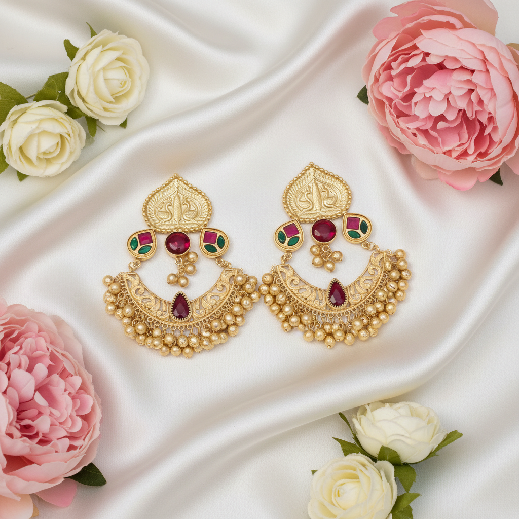 Rajwada Chandbali Earrings (Wine)