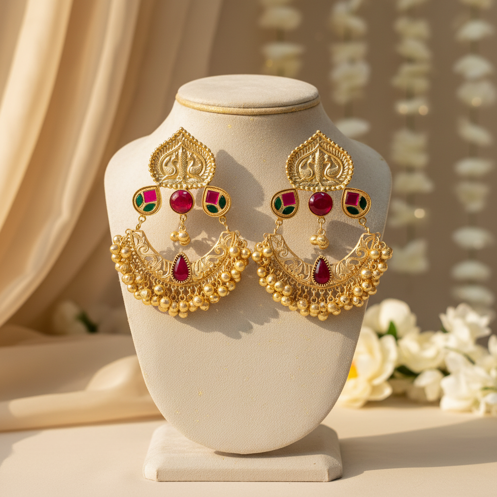 Rajwada Chandbali Earrings (Wine)