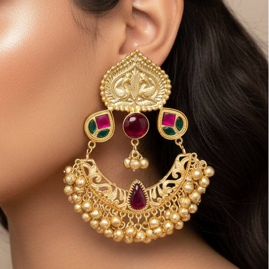 Rajwada Chandbali Earrings (Wine)