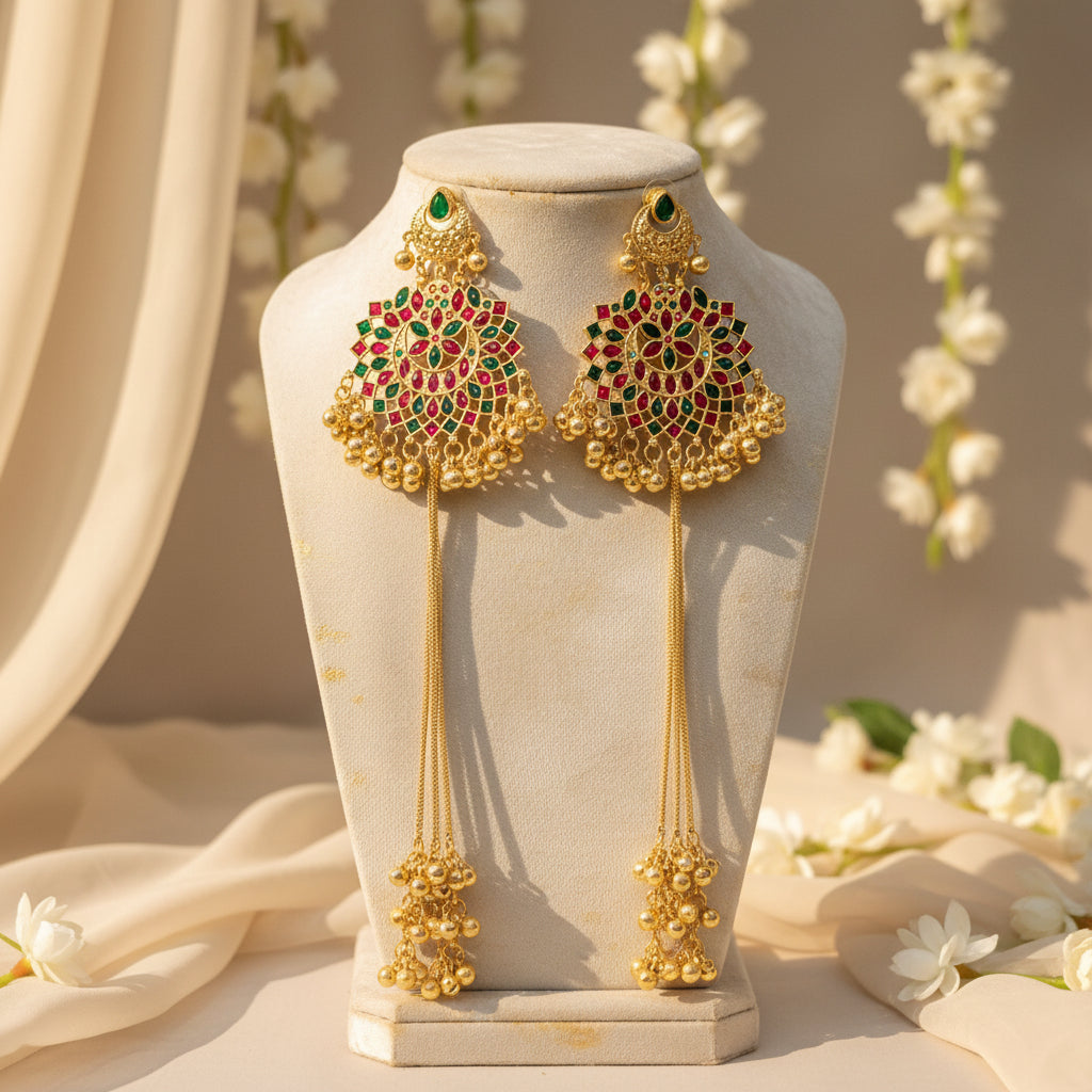 Gulnaaz Kashmiri Earrings (Green-Pink)