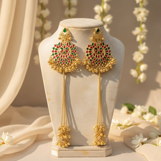 Gulnaaz Kashmiri Earrings (Green-Pink)