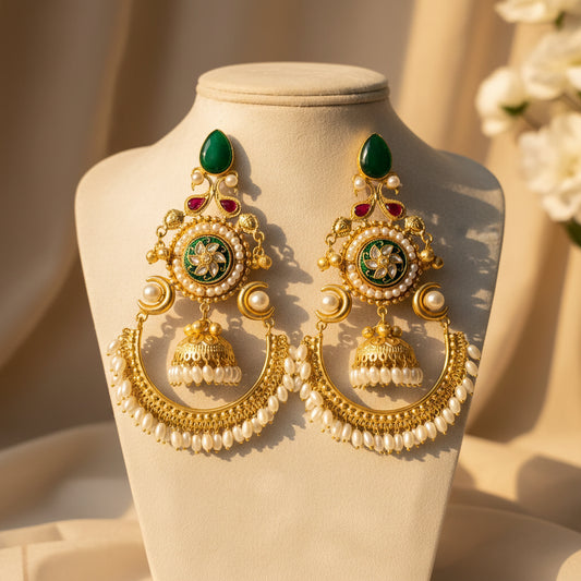 Meher Chandbali Earrings (Green)