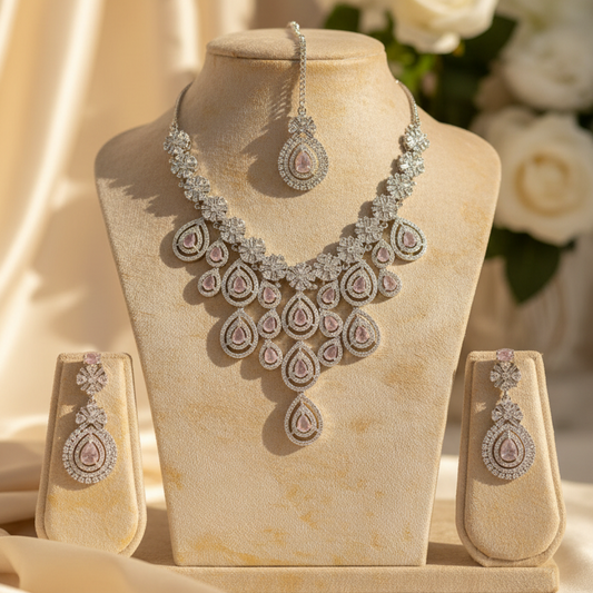 Royal Bloosom AD Necklace (Pink)
