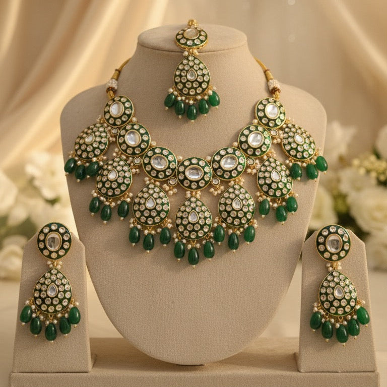 Zarnoor Kundan Bridal Necklace (Green)