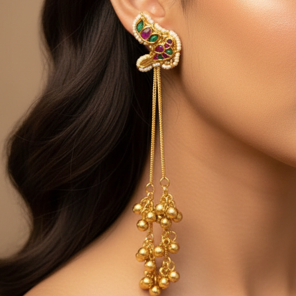 Charvi Kashmiri Earrings (Pink and Green)