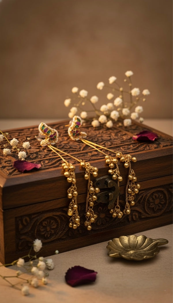 Charvi Kashmiri Earrings (Pink and Green)