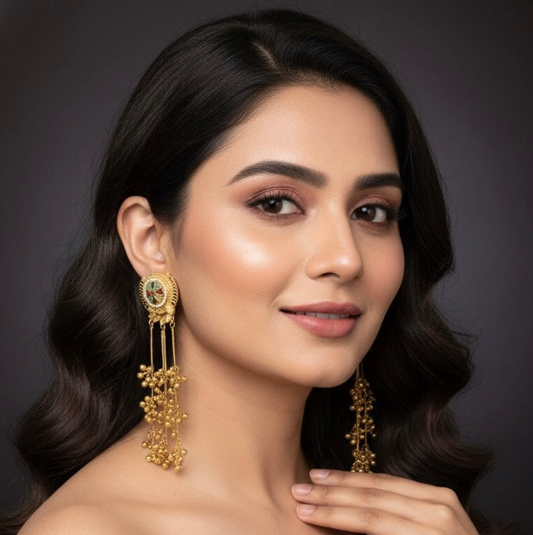 Noorani Kashmiri Earrings (Green and Wine)