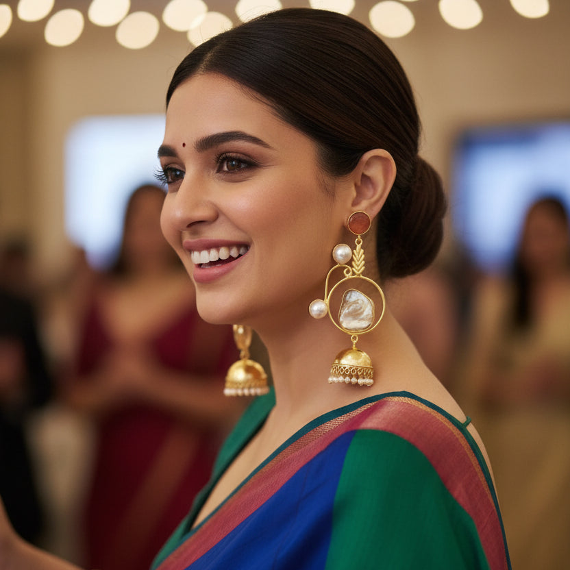 Nova Pearl Jhumkas (Orange)