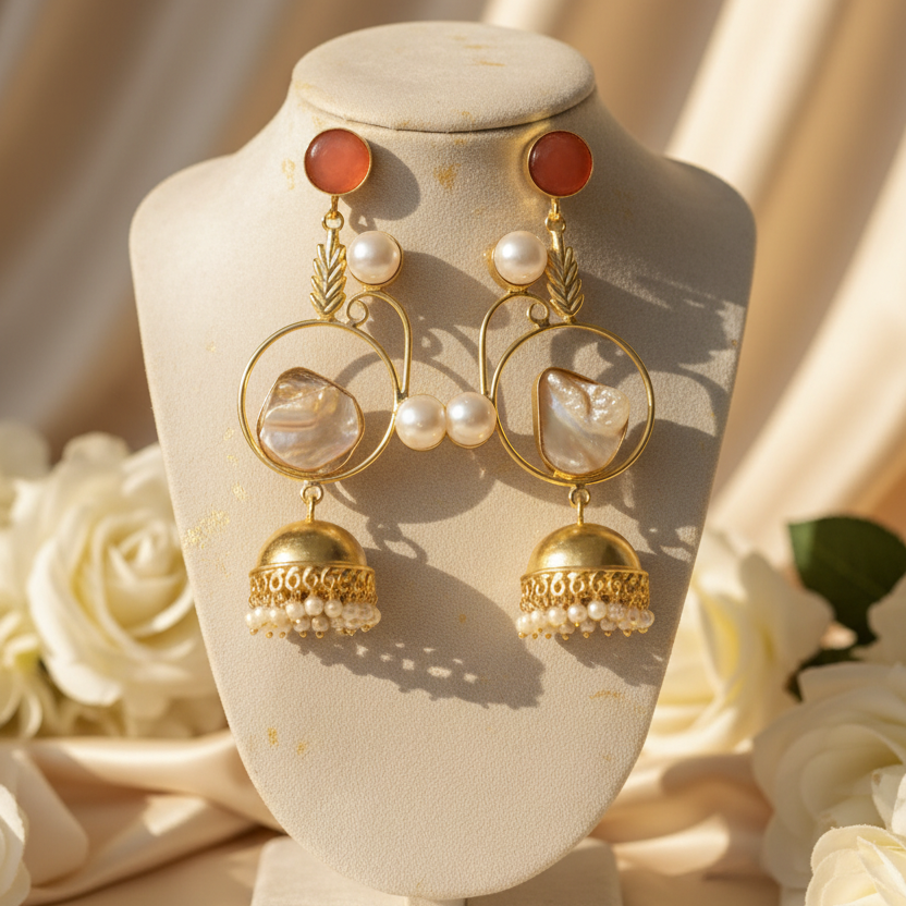 Nova Pearl Jhumkas (Orange)