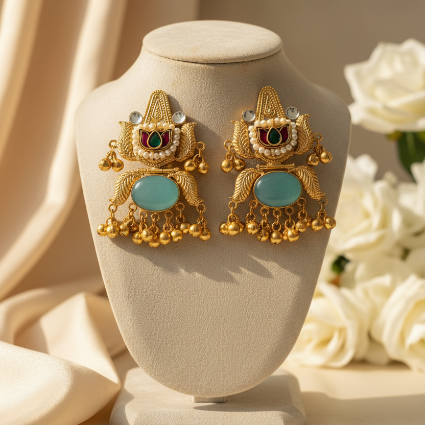 Gulzar Kashmiri Earrings (Sea Blue)