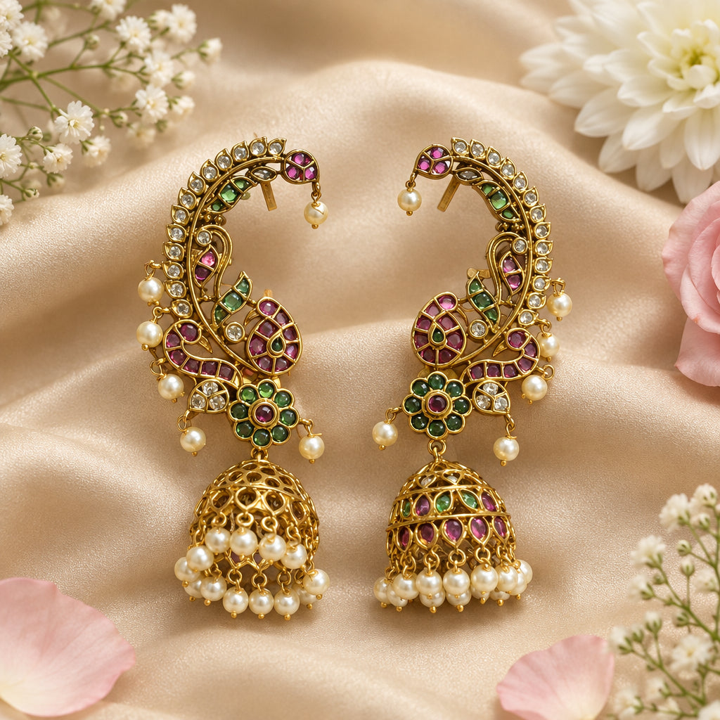 Kiara Temple Ear Cuffs (Green-Pink)