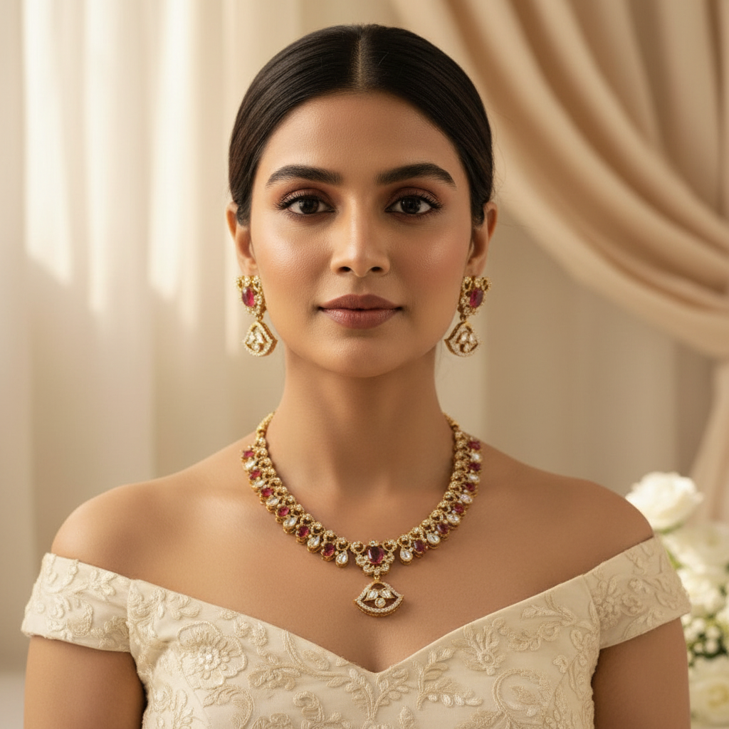 Ishani Kundan Necklace (Wine)