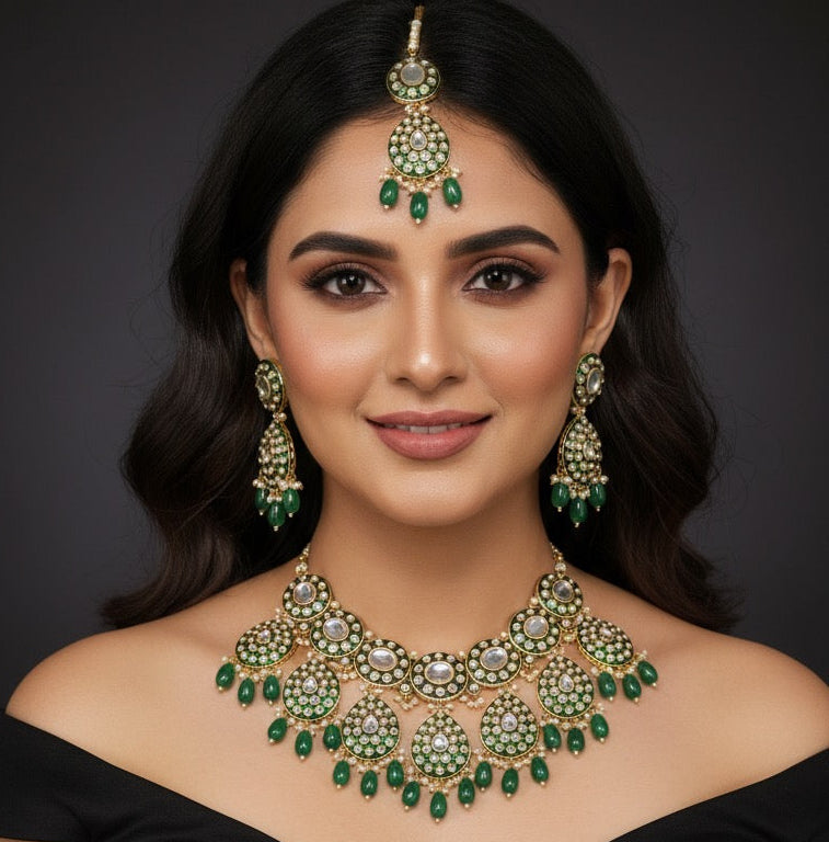 Zarnoor Kundan Bridal Necklace (Green)