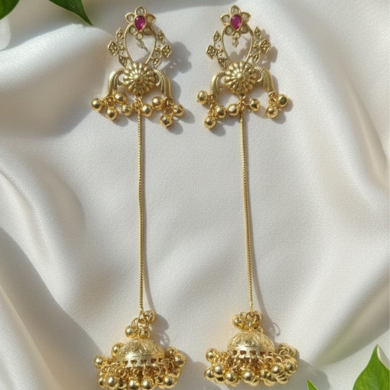 Lotus Kashmiri Earrings (Pink-White)