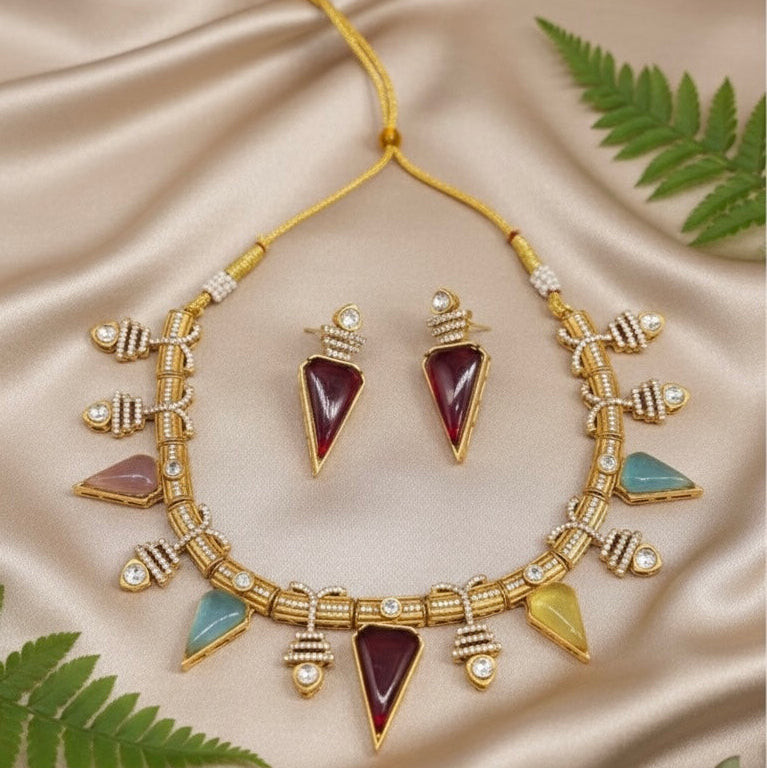 Zarina Polki Necklace (Multi-Colour)
