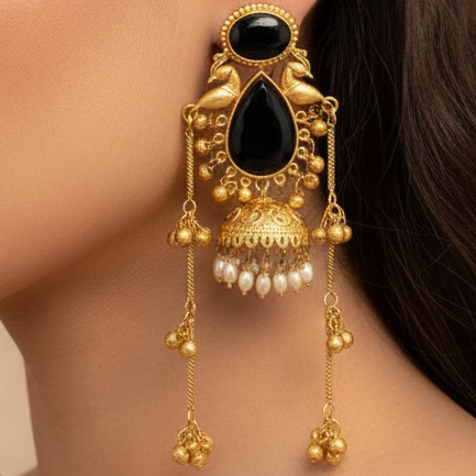 Maharani Kashmiri Earrings (Black)