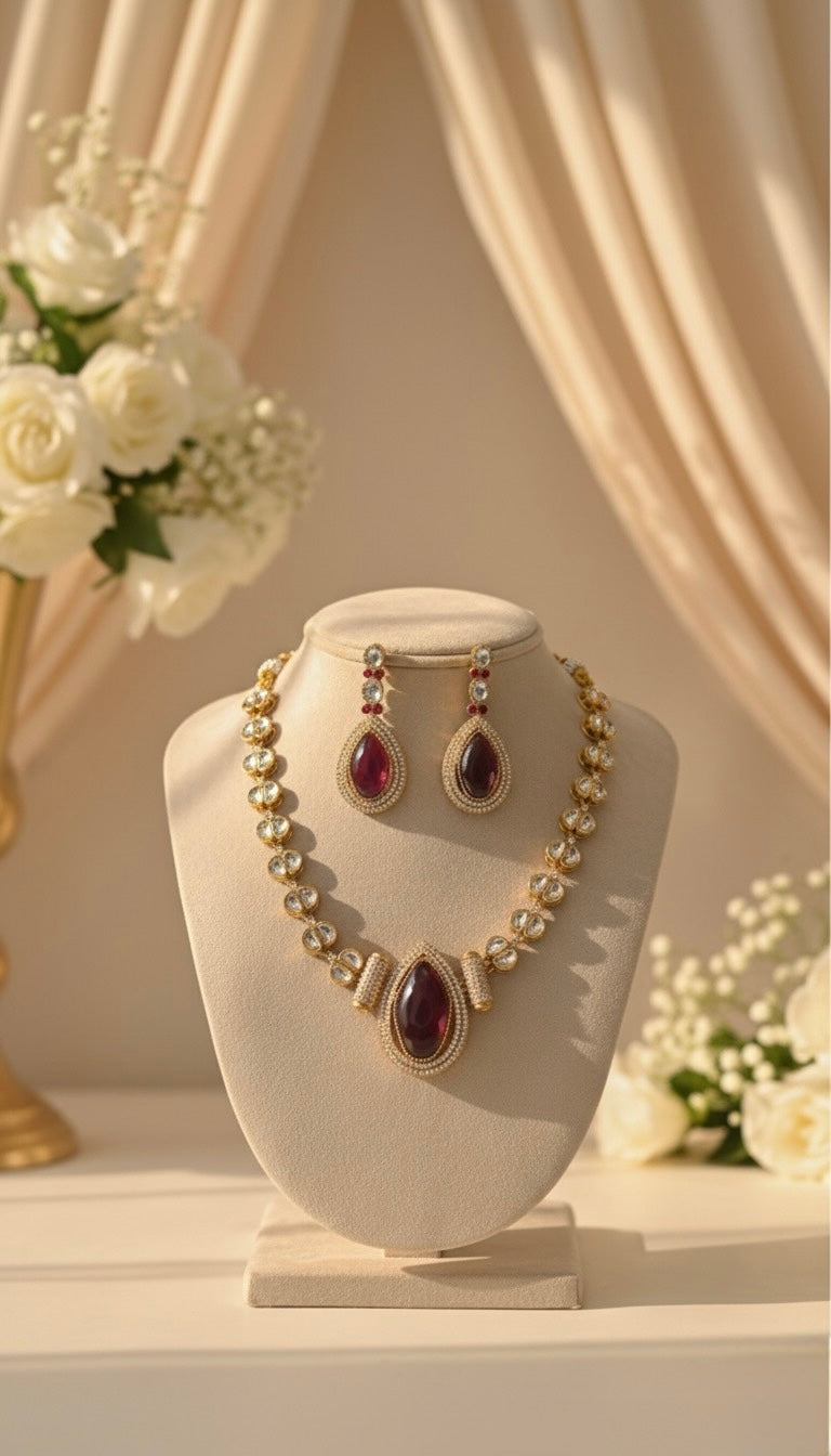 Naira Kundan Necklace (Wine)