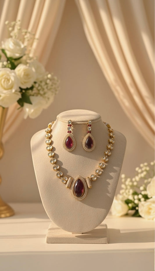 Naira Kundan Necklace (Wine)