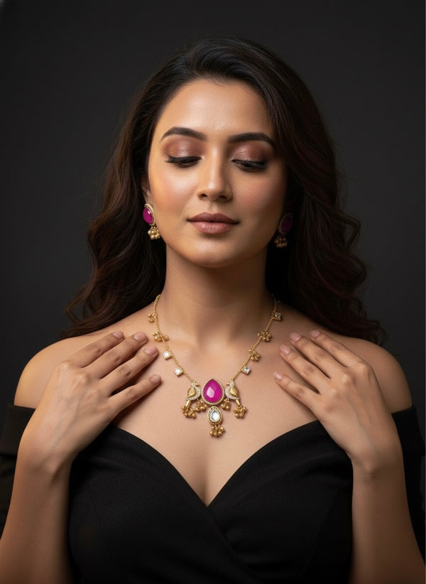 Aira Kashmiri Necklace (Rani Pink)