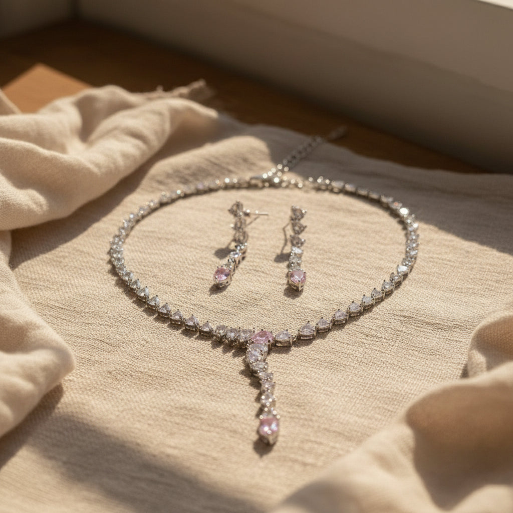 Elara Drop AD Necklace (Pink)