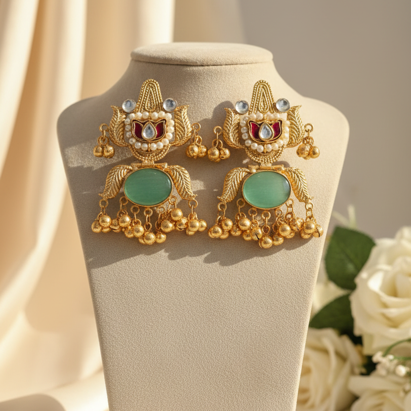 Gulzar Kashmiri Earrings (Mint Green)