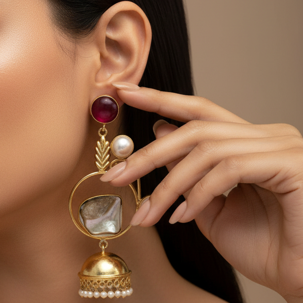 Nova Pearl Jhumkas (Wine)