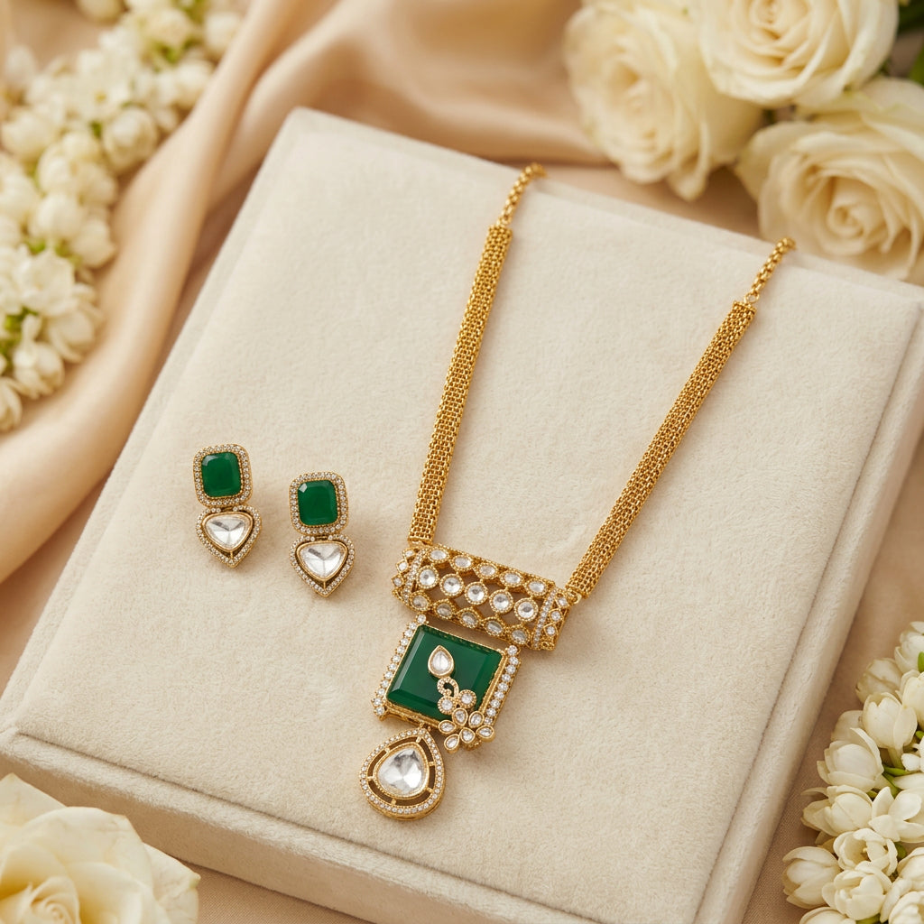 Aditi Kundan Necklace Set (Green)