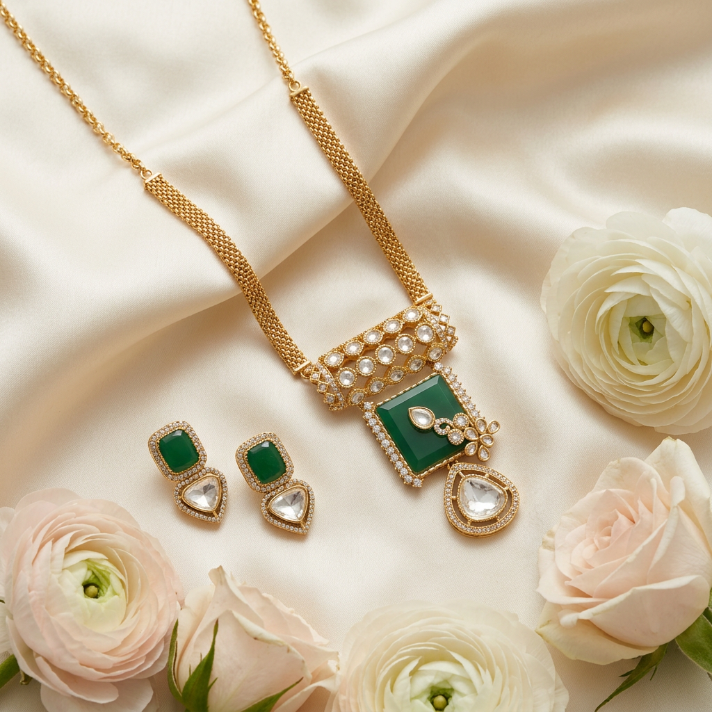 Aditi Kundan Necklace Set (Green)