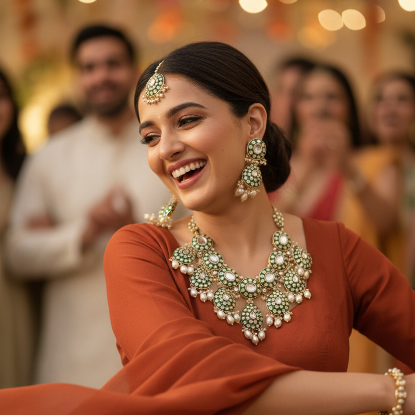 Zarnoor Kundan Bridal Necklace (White and Green)