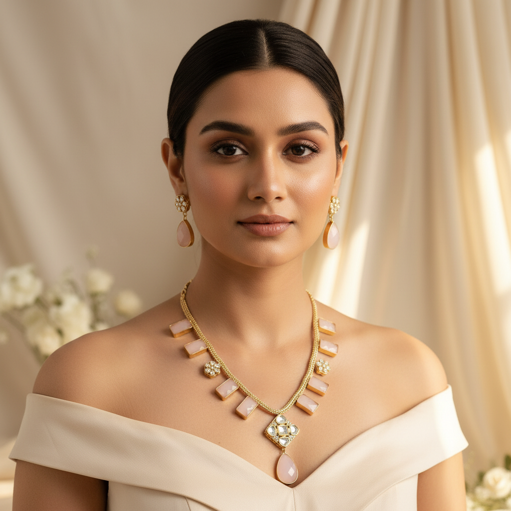 Adira Kundan Necklace (Peach)