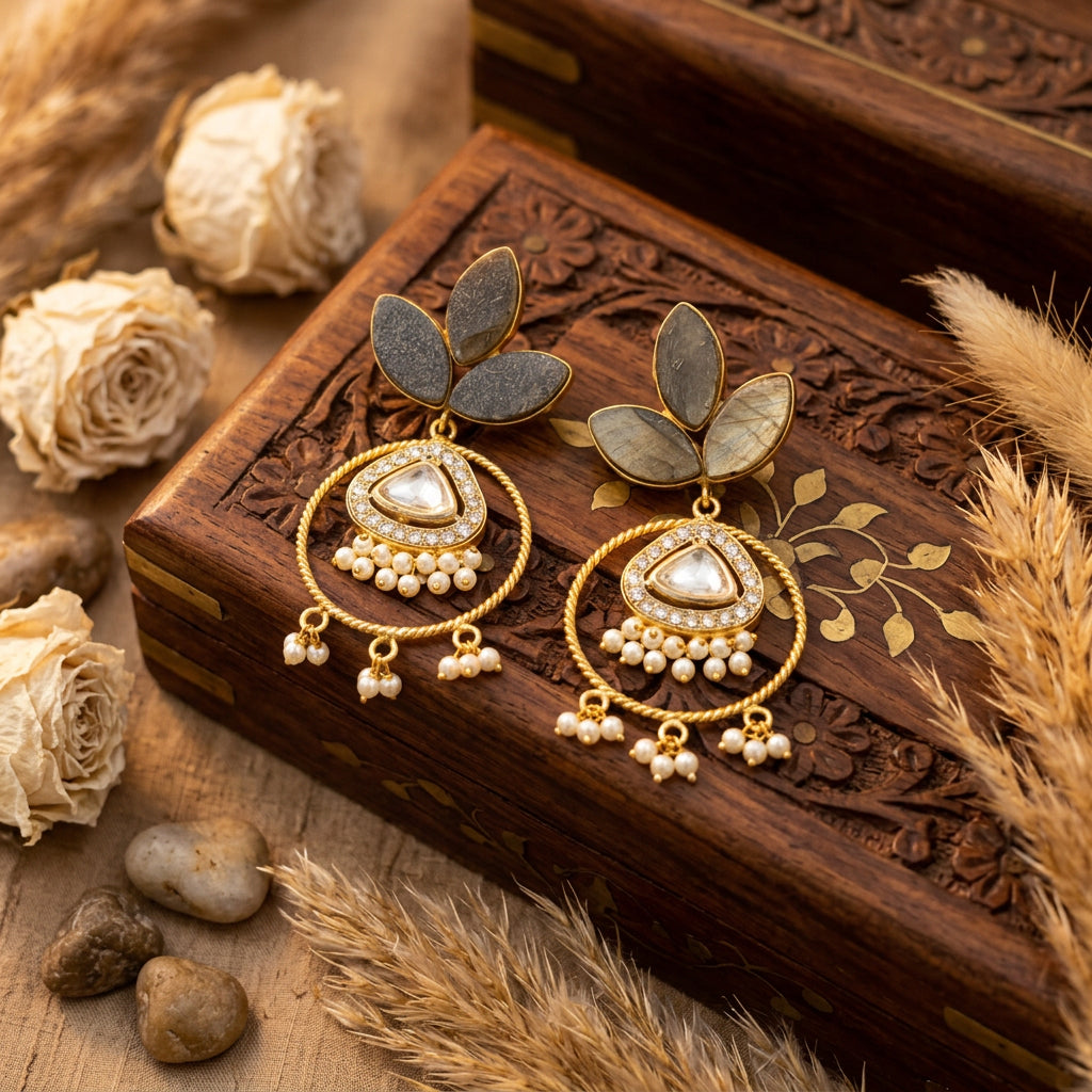 Hiral Kundan Earrings (Green)