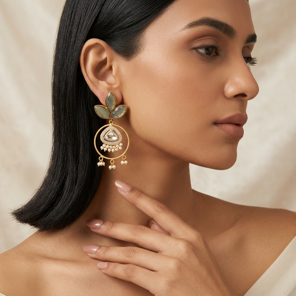 Hiral Kundan Earrings (Green)