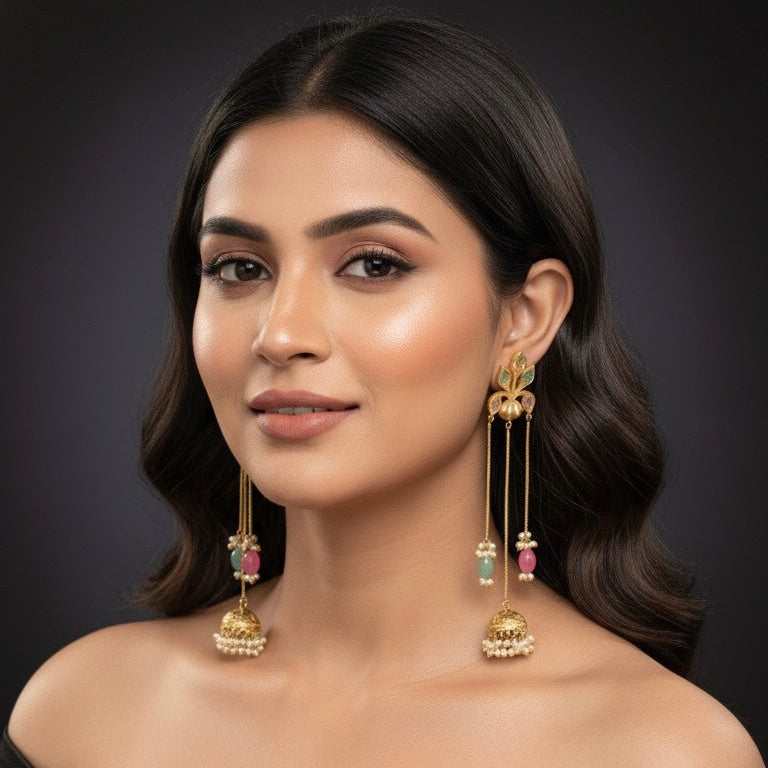 Gulnaz Kashmiri Earrings (Pink and Mint Green)