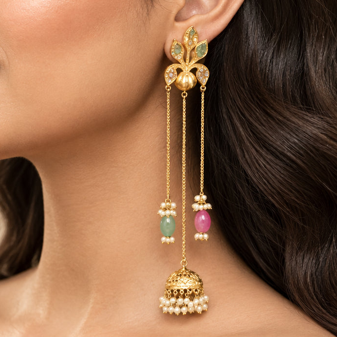 Gulnaz Kashmiri Earrings (Pink and Mint Green)
