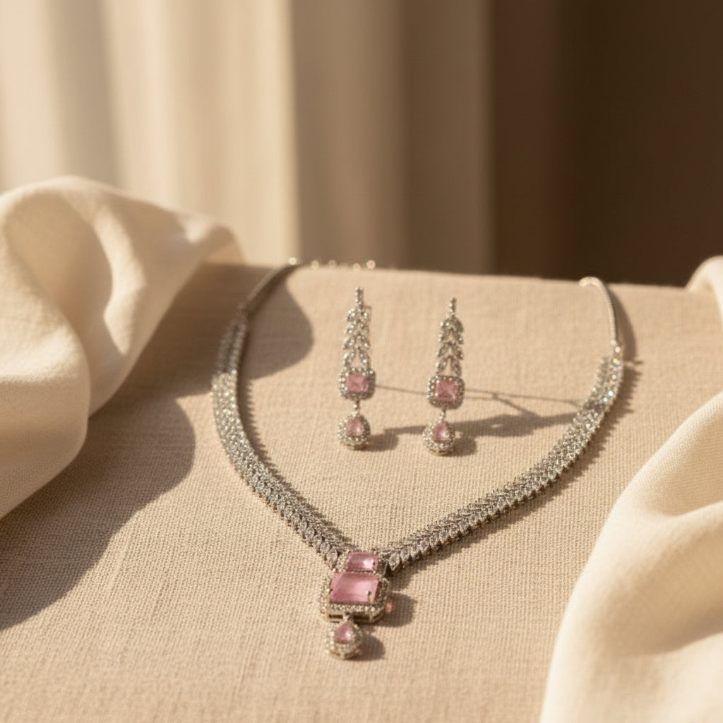 Regal Vine AD Necklace (Pink)