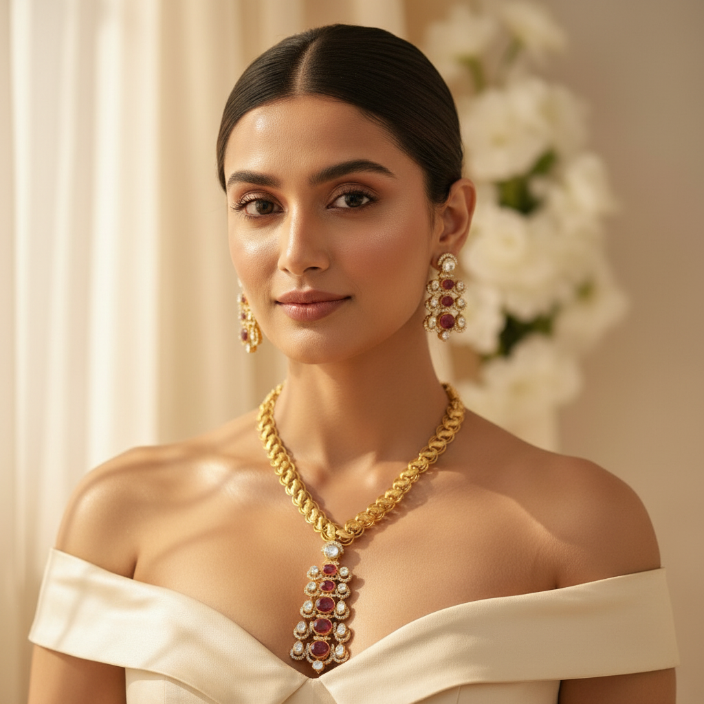 Noorvi AD Necklace (Wine)