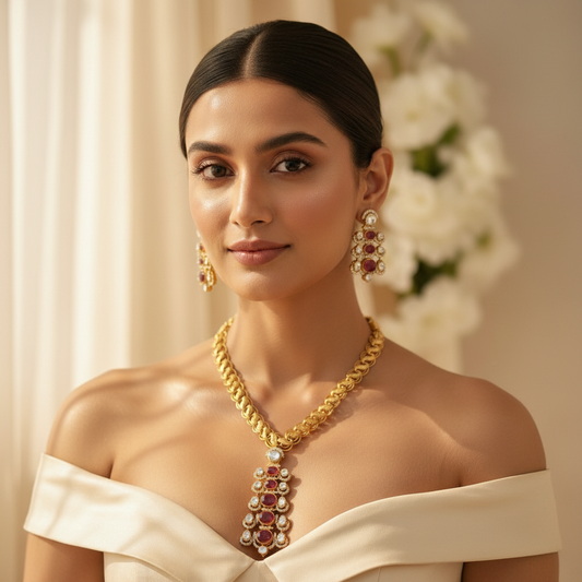 Noorvi AD Necklace (Wine)