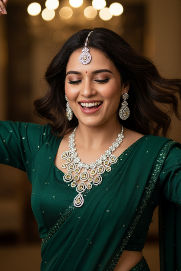 Royal Bloosom AD Necklace (Yellow)