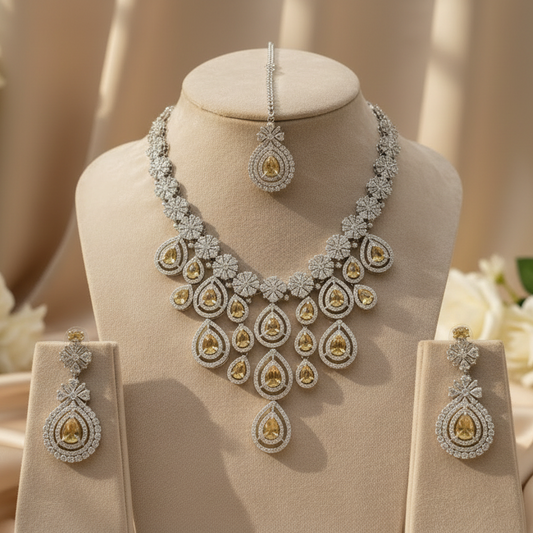 Royal Bloosom AD Necklace (Yellow)