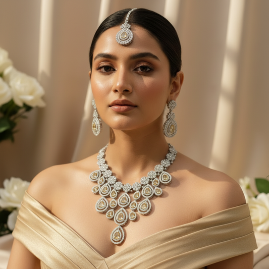 Royal Bloosom AD Necklace (Yellow)