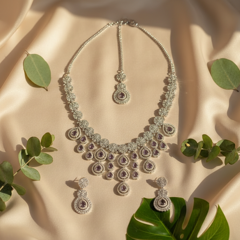 Royal Bloosom AD Necklace (Purple)